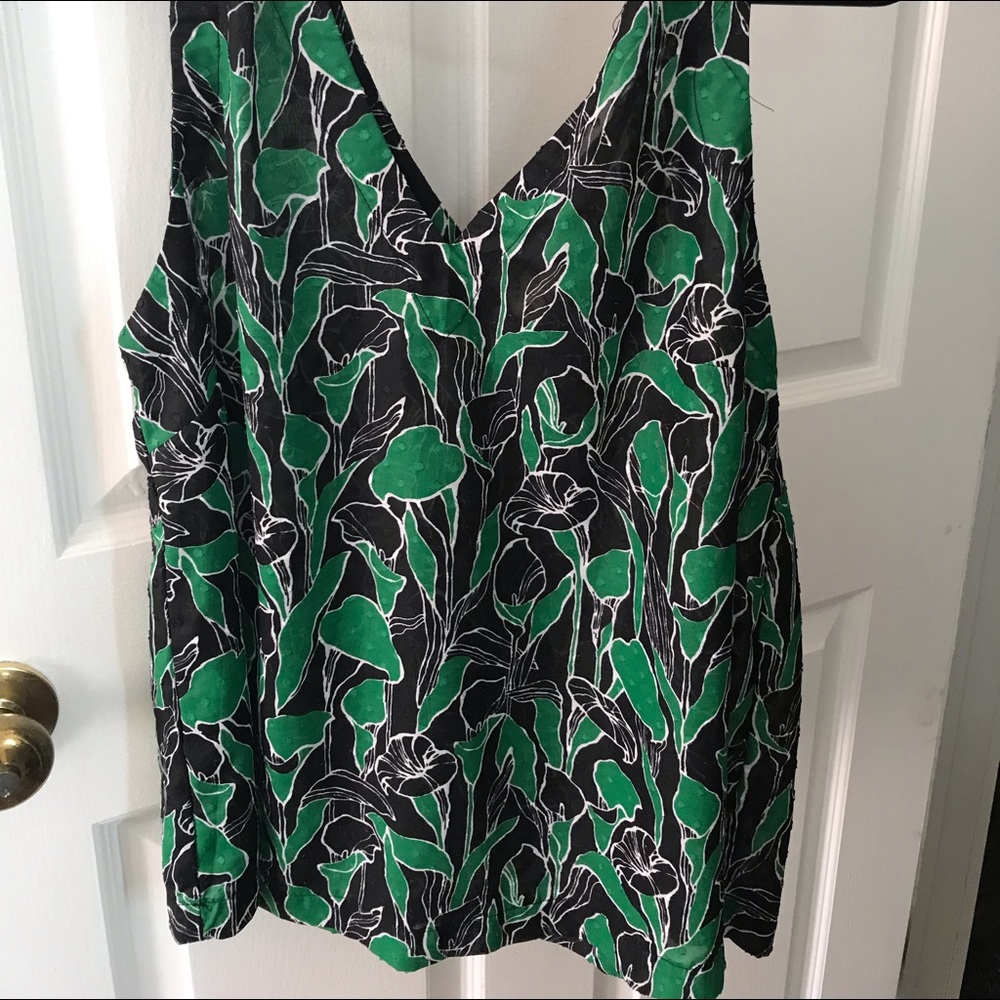 Black Green Floral print shell tank